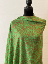 Load image into Gallery viewer, Jali Embroidered Pure Pashmina (100% Cashmere) - Extra Large Hand Woven and embroidered Kashmiri Shawl, all over embroidery, green shawl