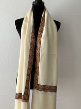 Load image into Gallery viewer, Kashmiri Pure Pashmina (100% Pure Cashmere), Cashmere scarf, Large Shawl, handmade shawl, Pashmina wrap, white pashmina shawl