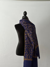 Load image into Gallery viewer, Jali Embroidered Pashmina (100% Fine Wool) - Sozni Extra Large and embroidered Kashmiri Shawl, all over embroidery, blue shawl