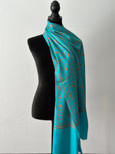 Load image into Gallery viewer, Sozni Embroidered Jali Pashmina Stole (100% Fine Wool) - embroidered Kashmiri Shawl, all over embroidery