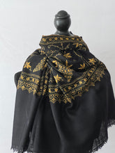 Load image into Gallery viewer, Jali Embroidered Pure Pashmina (100% Cashmere) - Extra Large Hand Woven and embroidered Kashmiri Shawl, all over embroidery, black shawl