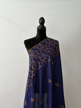 Load image into Gallery viewer, Jali Embroidered Pashmina (100% Fine Wool) - Sozni Extra Large and embroidered Kashmiri Shawl, all over embroidery, blue shawl