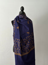 Load image into Gallery viewer, Jali Embroidered Pashmina (100% Fine Wool) - Sozni Extra Large and embroidered Kashmiri Shawl, all over embroidery, blue shawl