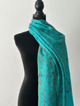 Load image into Gallery viewer, Sozni Embroidered Jali Pashmina Stole (100% Fine Wool) - embroidered Kashmiri Shawl, all over embroidery