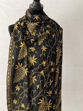 Load image into Gallery viewer, Jali Embroidered Pure Pashmina (100% Cashmere) - Extra Large Hand Woven and embroidered Kashmiri Shawl, all over embroidery, black shawl