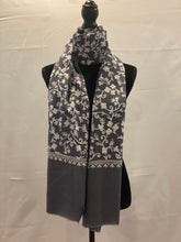 Load image into Gallery viewer, Gray Kashmiri Aari Pashmina Shawl, Stole, Scarf 100% Wool - Shafis by Gazala