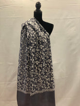 Load image into Gallery viewer, Gray Kashmiri Aari Pashmina Shawl, Stole, Scarf 100% Wool - Shafis by Gazala