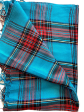 Load image into Gallery viewer, Plaid Blue/Red - 100% Wool Pashmina Wrap, Scarf, Stole, Shawl for Women
