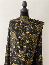 Load image into Gallery viewer, Jali Embroidered Pure Pashmina (100% Cashmere) - Extra Large Hand Woven and embroidered Kashmiri Shawl, all over embroidery, black shawl