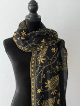 Load image into Gallery viewer, Jali Embroidered Pure Pashmina (100% Cashmere) - Extra Large Hand Woven and embroidered Kashmiri Shawl, all over embroidery, black shawl