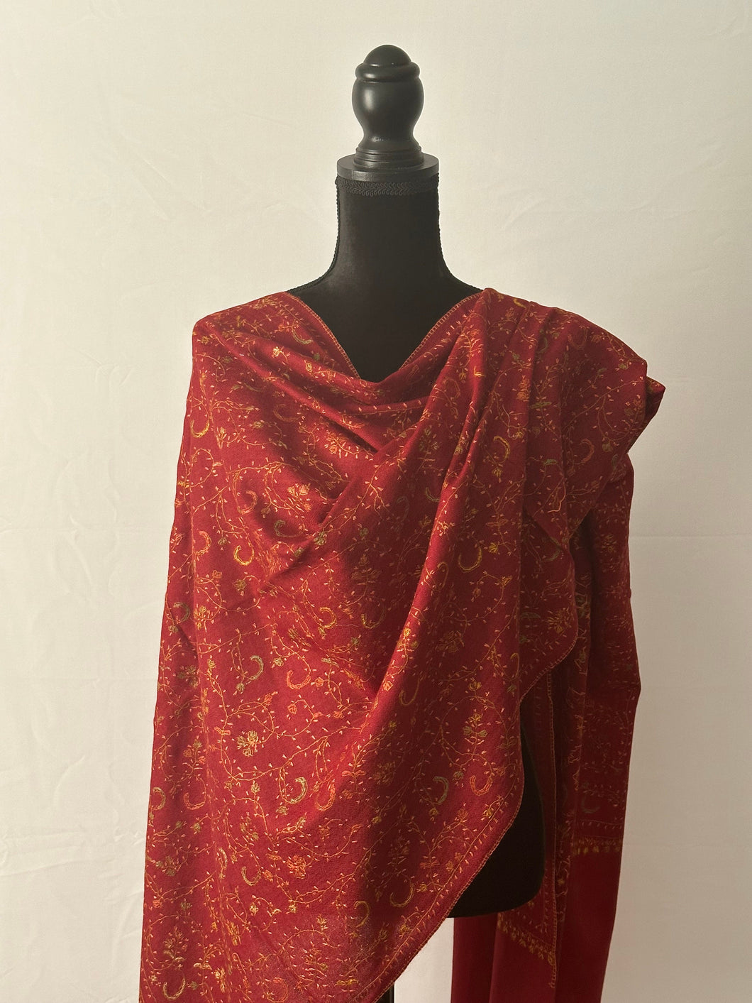 Sozni Embroidered Jali Pashmina  Stole (100% Fine Wool)  - embroidered Kashmiri Shawl, all over embroidery