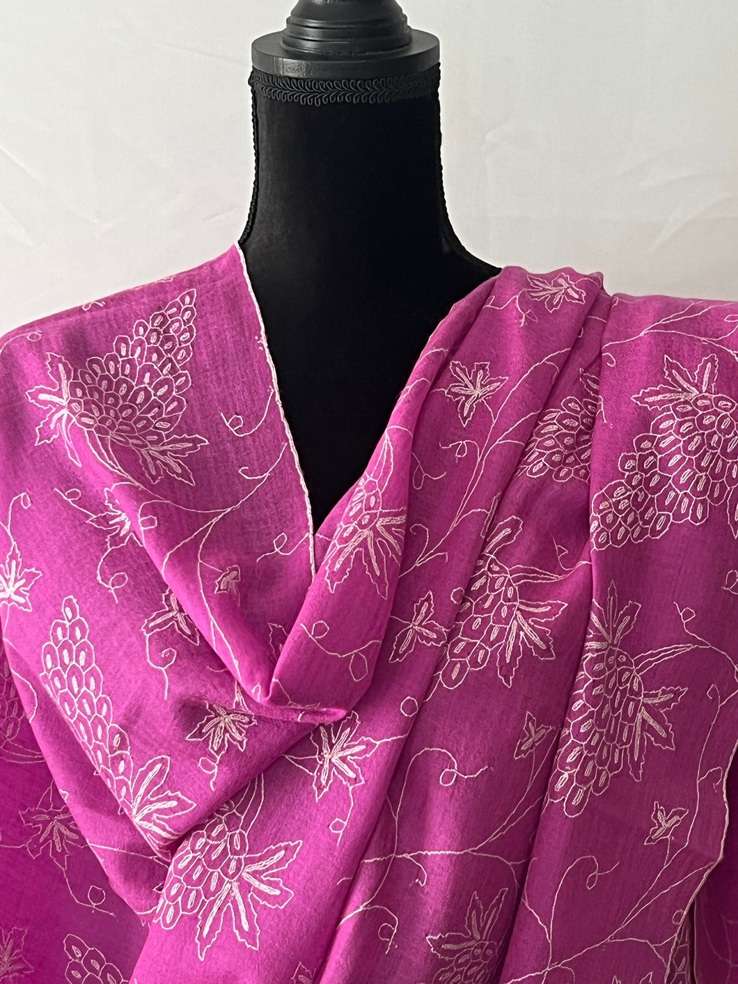 Jali Embroidered Pure Pashmina (100% Cashmere) - Extra Large Hand Woven and embroidered Kashmiri Shawl, all over embroidery, pink shawl