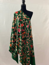 Load image into Gallery viewer, Green Kashmiri Aari Pashmina Shawl, Stole, Scarf 100% Wool - Shafis by Gazala
