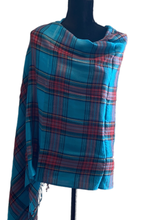 Load image into Gallery viewer, Plaid Blue/Red - 100% Wool Pashmina Wrap, Scarf, Stole, Shawl for Women
