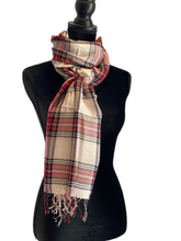 Load image into Gallery viewer, Plaid White/Red - 100% Wool Pashmina Wrap, Scarf, Stole, Shawl for Women

