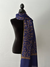 Load image into Gallery viewer, Jali Embroidered Pashmina (100% Fine Wool) - Sozni Extra Large and embroidered Kashmiri Shawl, all over embroidery, blue shawl

